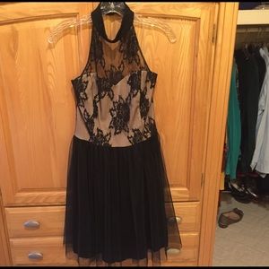 ModCloth Black/Pink Lace & Tulle Halter Dress