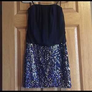 Sparkly Black and Blue Strapless Dress