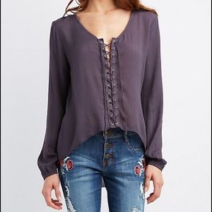 NEW Purple grey lace up high low top. Size XL