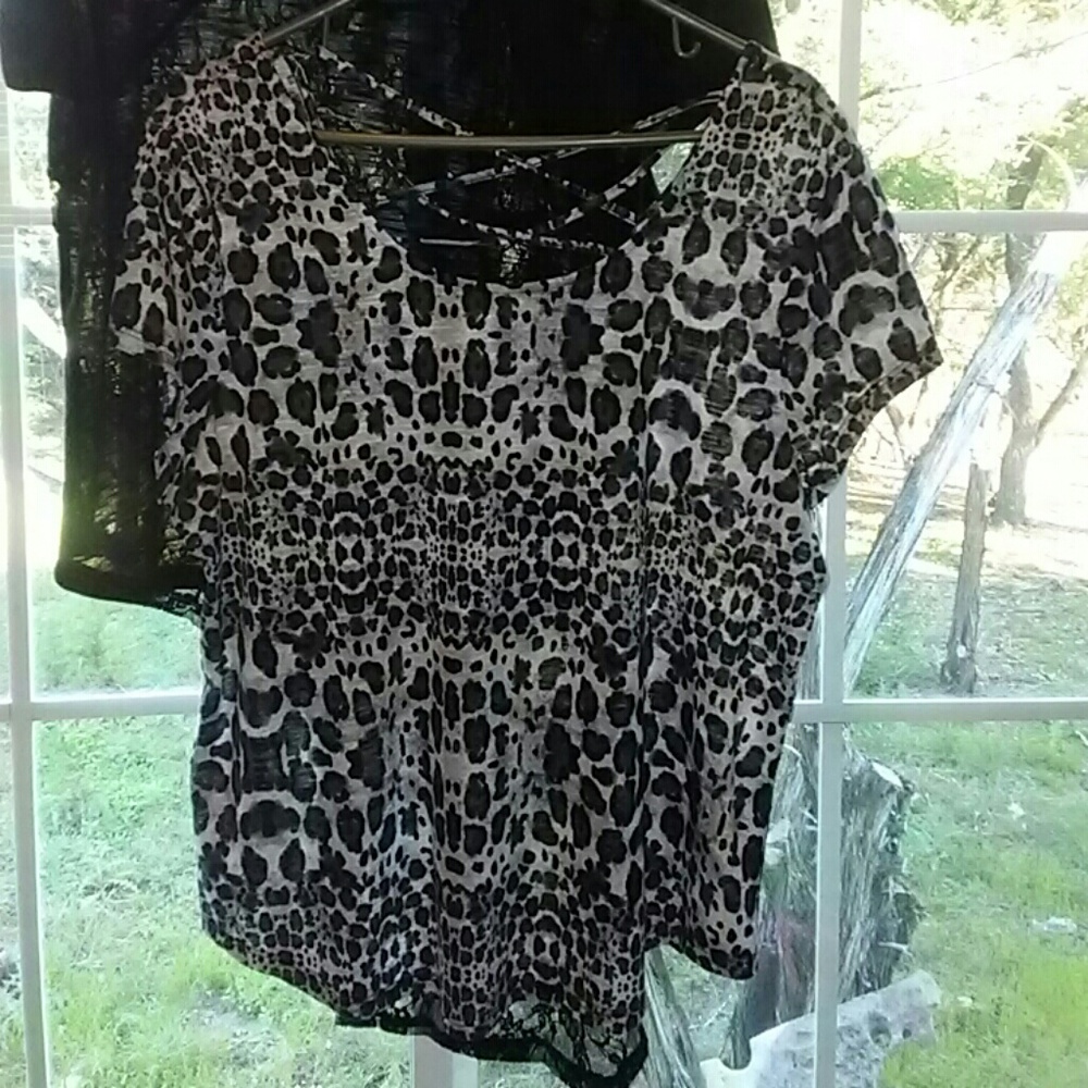 SoldTwo Shirts Half Animal Print and Black Lace