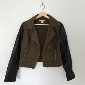 Moto Jacket with Faux Leather Sleeves