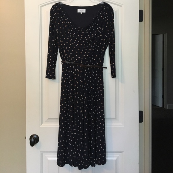 Kasper Dresses & Skirts - Kasper Fit & Flare Dress - Navy Blue & Beige Dots