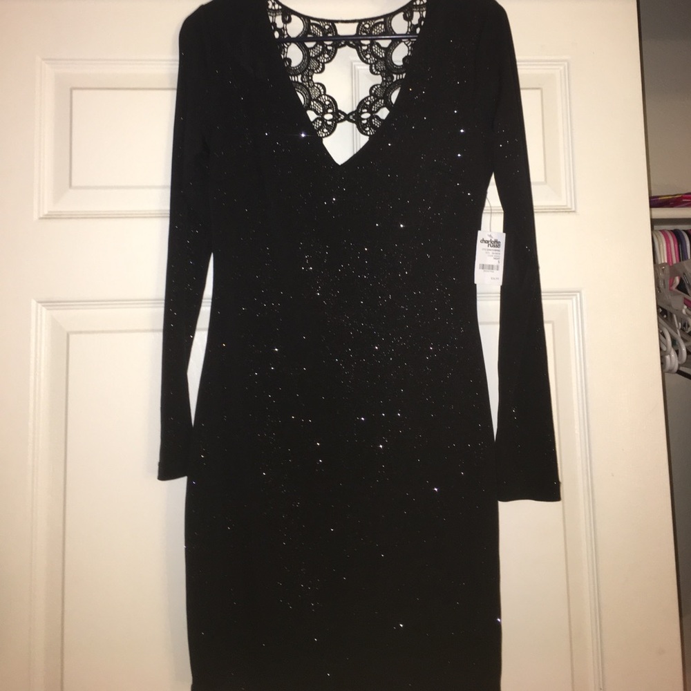 sparky black tight midi dress