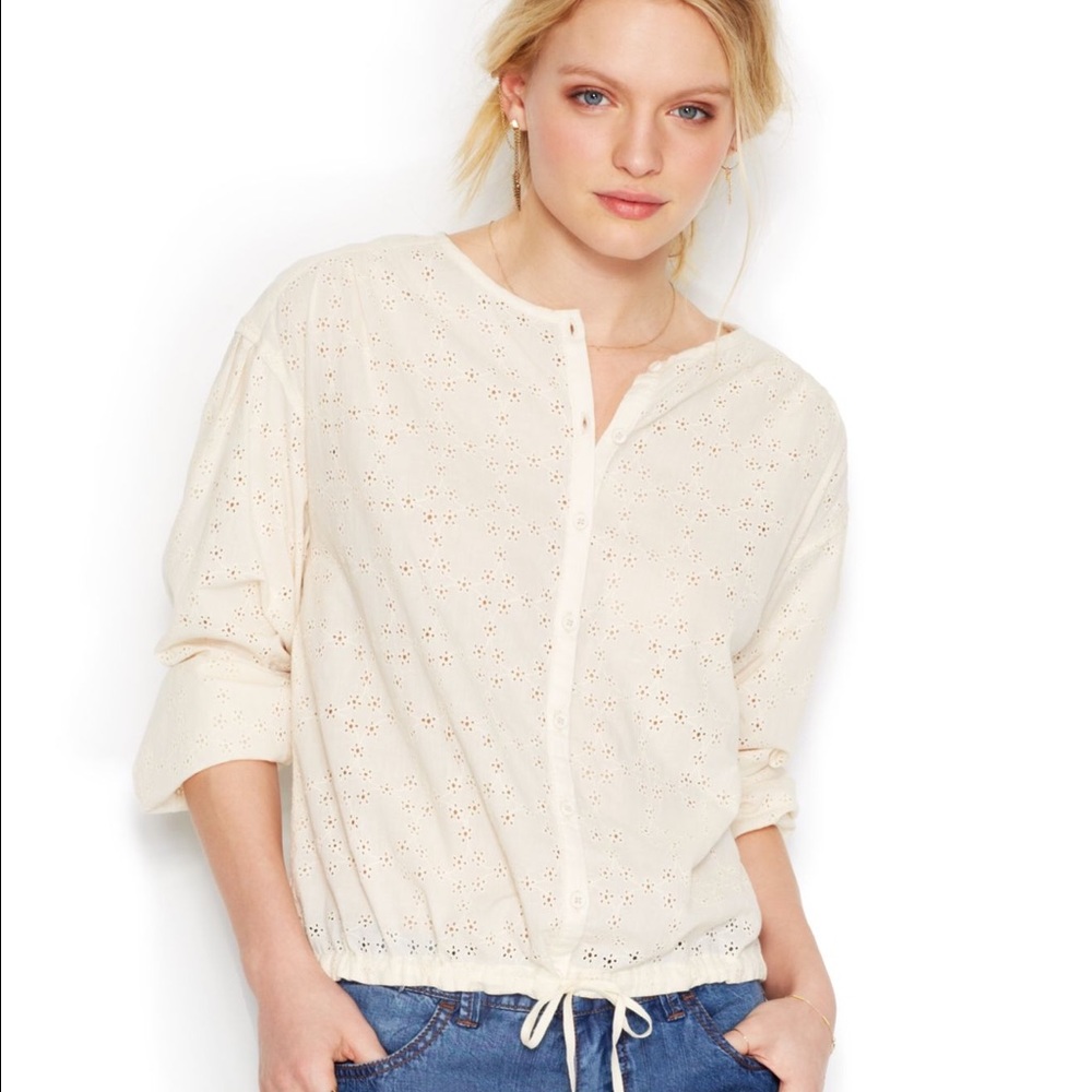 Free people cream eyelet button down shirt