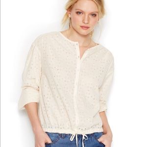 Free people cream eyelet button down shirt