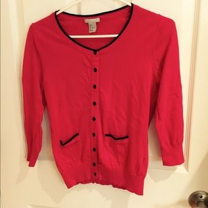 H&M red cardigan with black detail