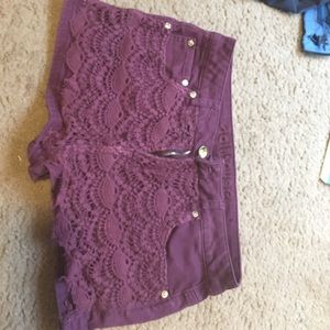 Maroon lace and jean shorts