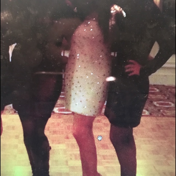 White long sleeve sheer beaded & gems shift dress - Picture 6 of 6