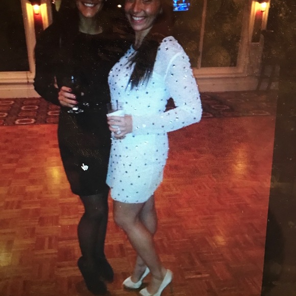 White long sleeve sheer beaded & gems shift dress - Picture 5 of 6