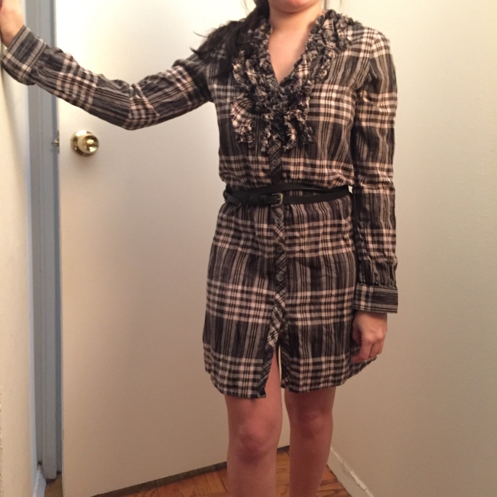 Grey and white plaid Joie shirtdress