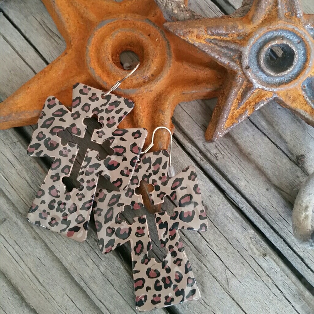 Leopard Cross Earrings NWOT
