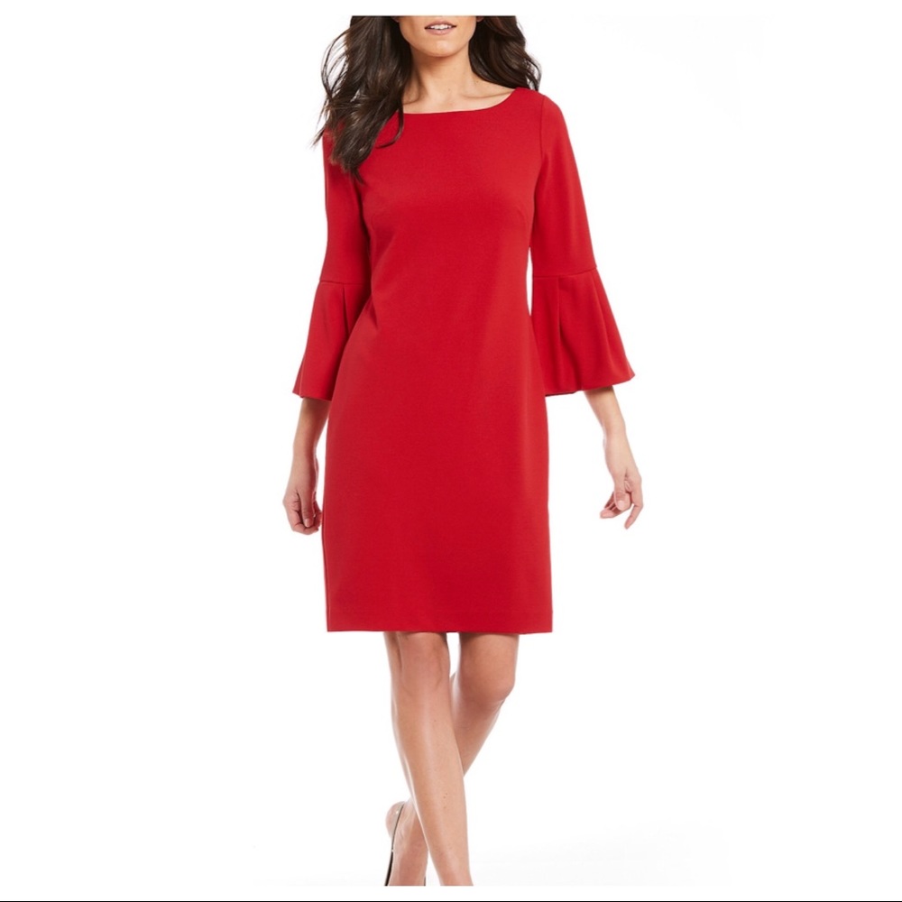 Gorgeous Red Lace Bell Sleeve Holiday Party Dress