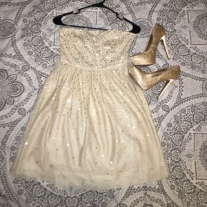 Strapless Champagne Sequined Party Dress