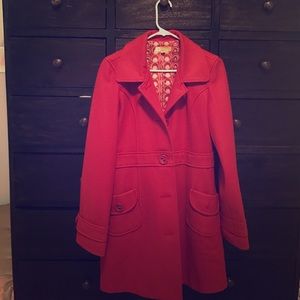 Tulle Red Knee Length Pea Coat