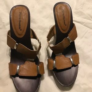 Tan high heeled sandals