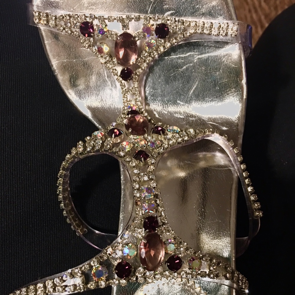 Silver/rhinestones sandals heels 9 medium