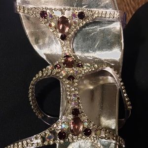 Silver/rhinestones sandals heels 9 medium