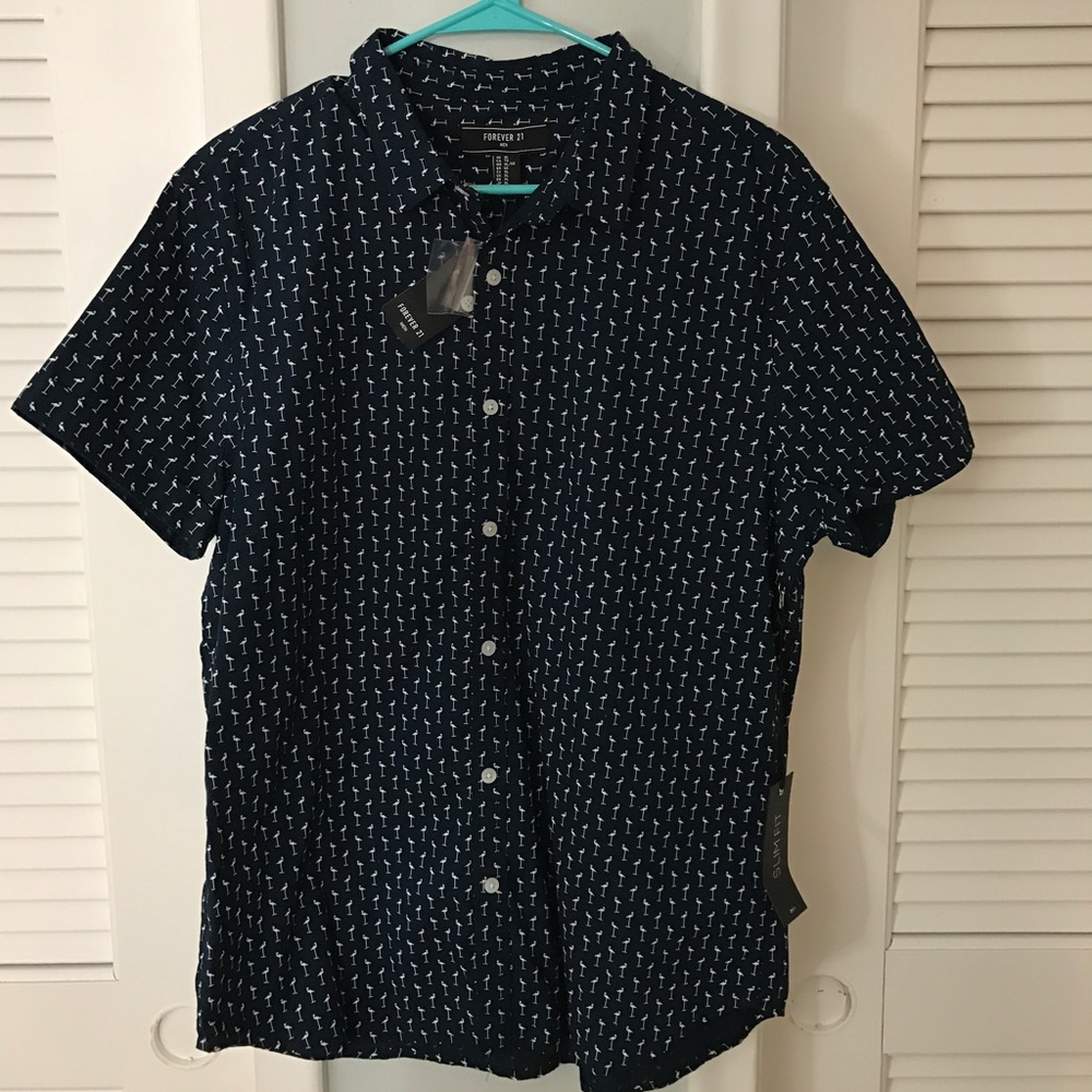 Flamingo Print Button Down