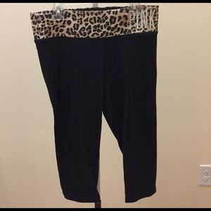 Pink yoga pants with animal print waistband