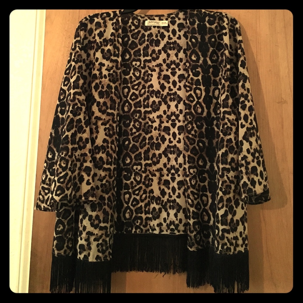 Leopard fringe kimono