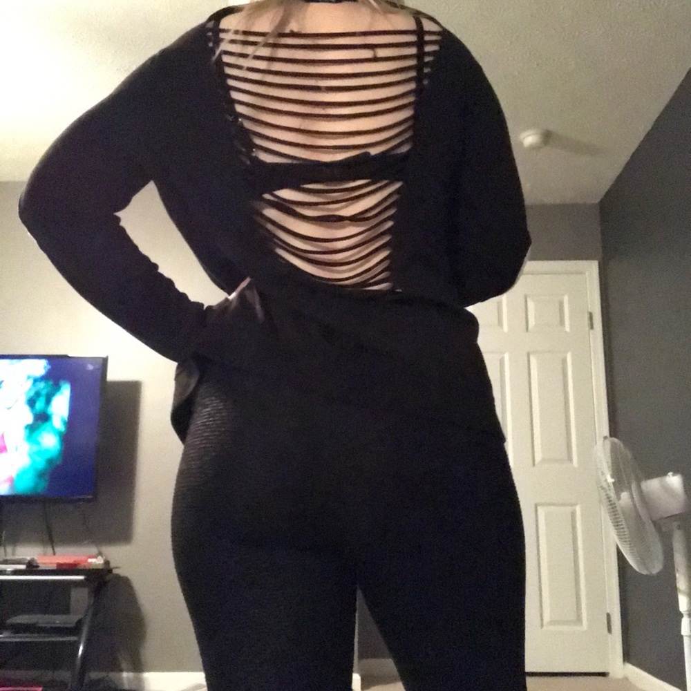 OPEN BACK, SKULL ELBOW, BLACK CARDIGAN