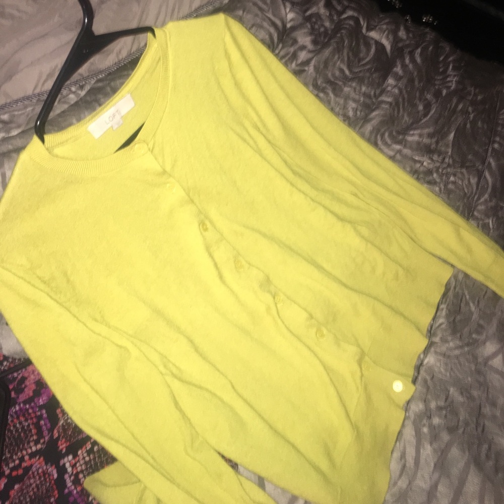 Yellow-chartreuse, long sleeved LOFT cardigan