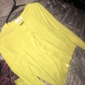Yellow-chartreuse, long sleeved LOFT cardigan