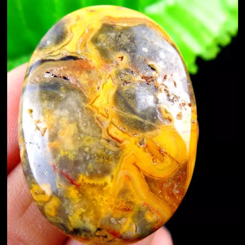 ✅✅Yellow Crazy Lace Agate Oval Stone