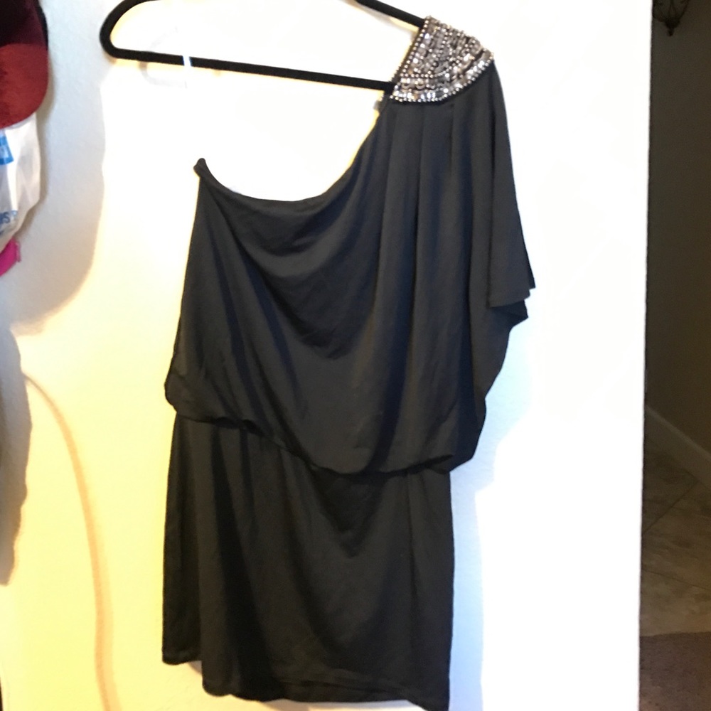 One shoulder little black dress with beaded detail