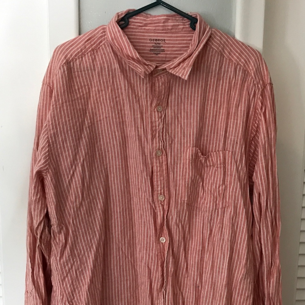 Peach Micro Striped Casual Button Down