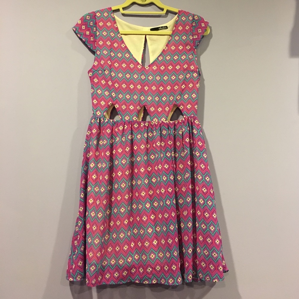 Lulu's purple print dress with midriff cut outs