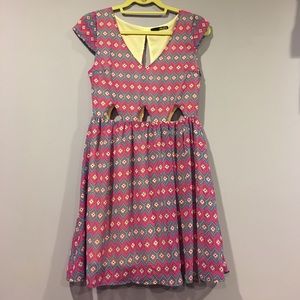 Lulu's purple print dress with midriff cut outs