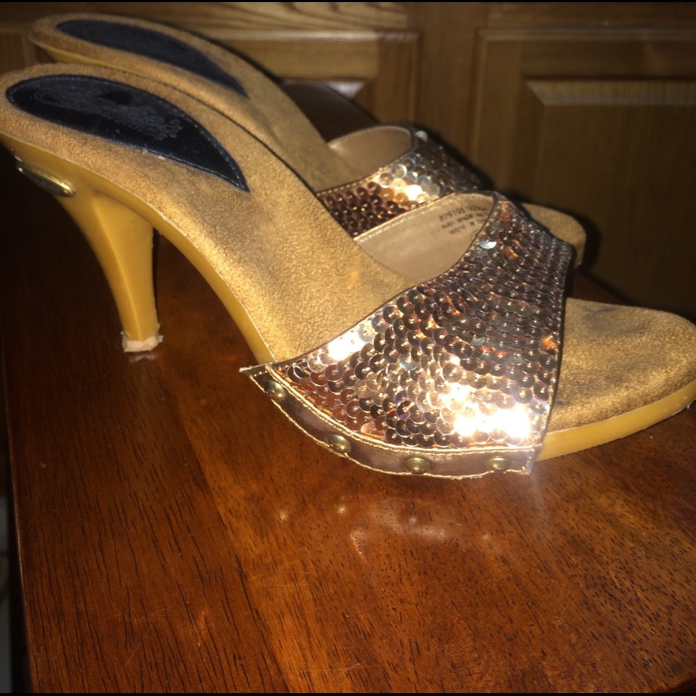 Candies brown sequins slip on heels
