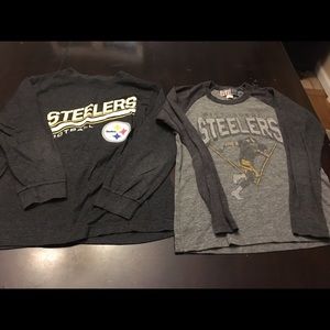 Boys Steelers long sleeved shirts.