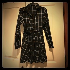 Black and White Belted Flannel Dress