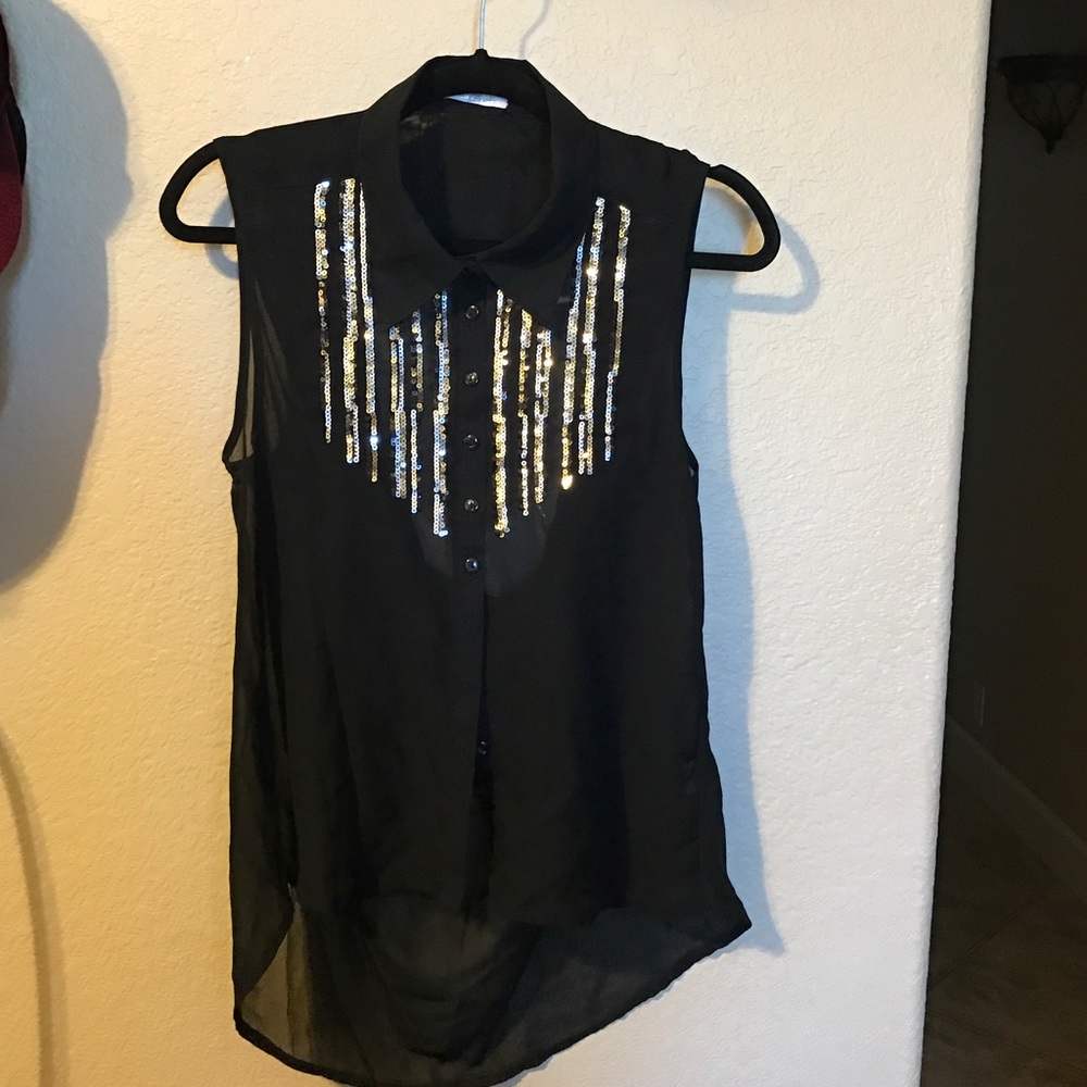 Western black sequined collared top