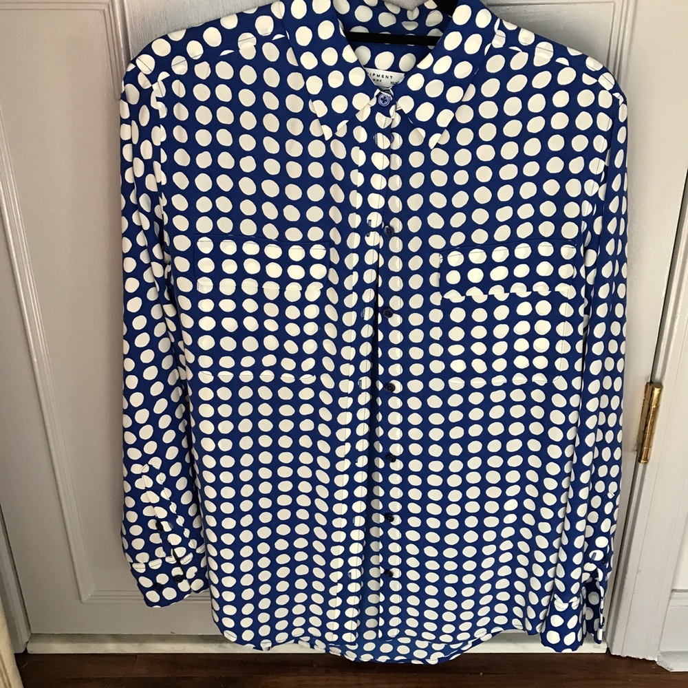 Equipment blouse-blue and white polka dot