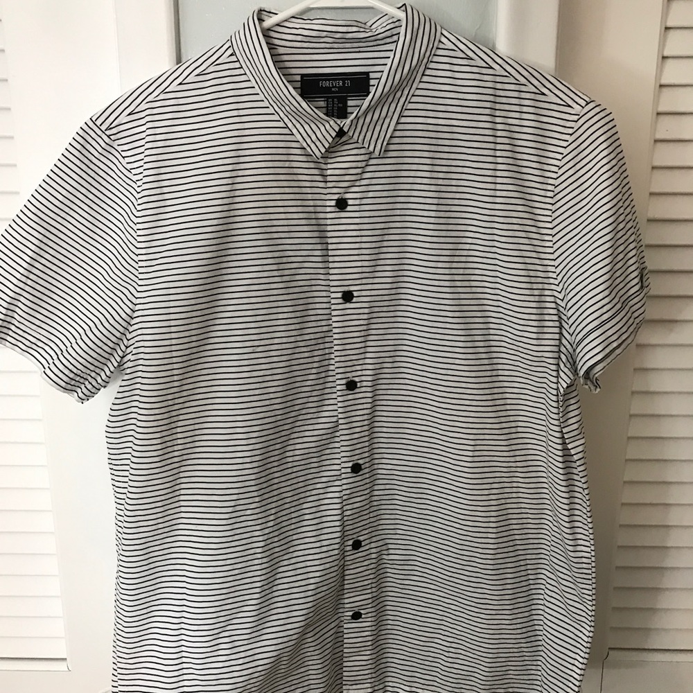 Black and White Striped Casual Button Down