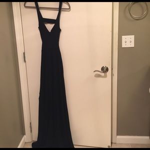 Long black jersey cutout dress