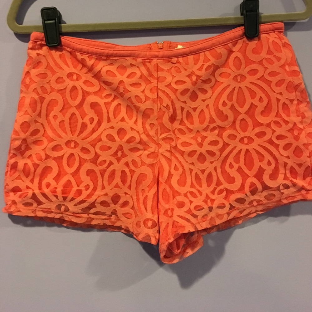 Coral orange shorts with lace