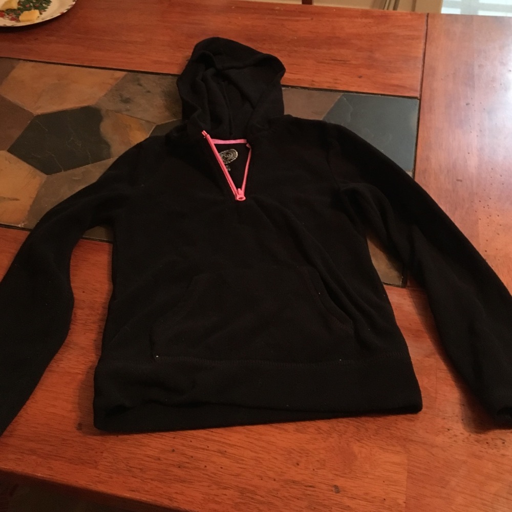 Girls 7/8 so black fleece hoodie with pink zipper