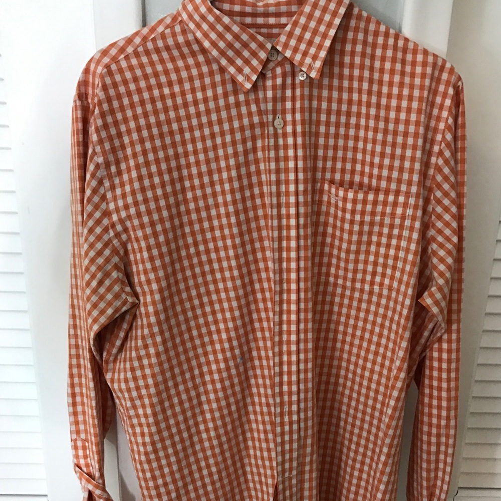 Orange Gingham Casual Button Down