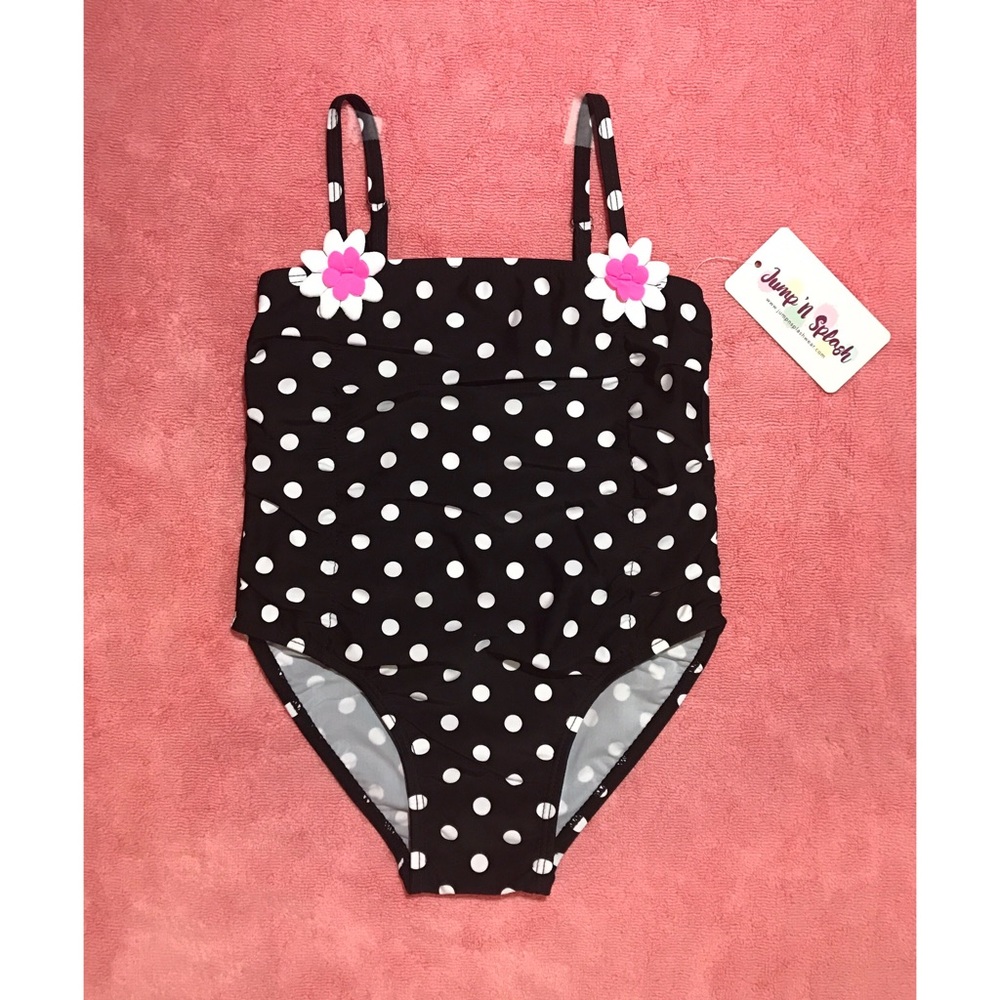 One piece polka dot swimsuit for little girls