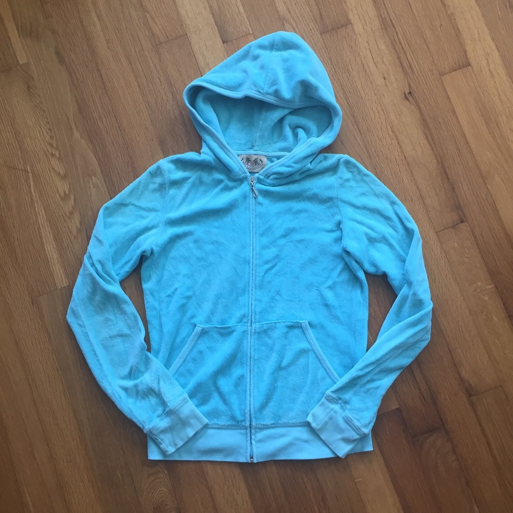 Juicy Couture aqua turquoise terry hoodie Sz Med