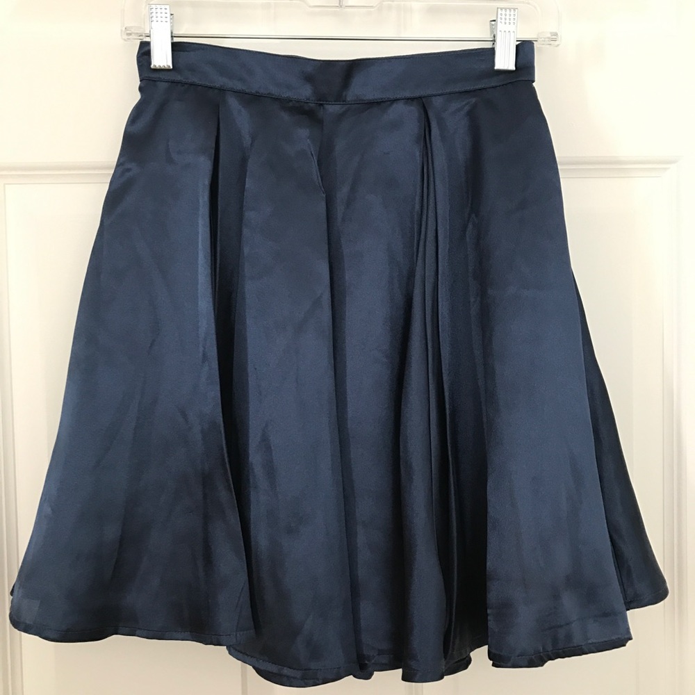 Navy Satin Skater Skirt
