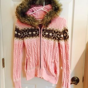 Pink Aeropostale faux fur hoodie