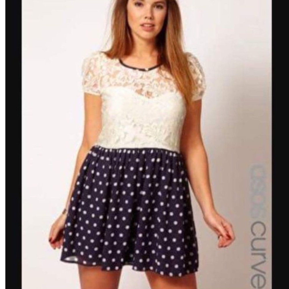 Lace and polka dot skater dress