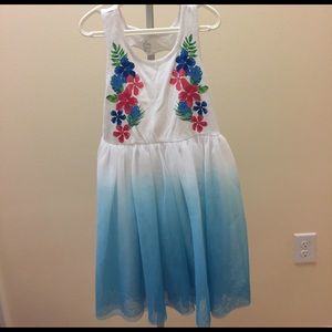 White and blue dress with flowers and heart cutout