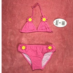 Pink flower 2 pc swimsuit for little girls