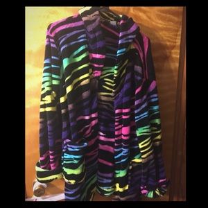 Neon rainbow and black zebra short bath robe